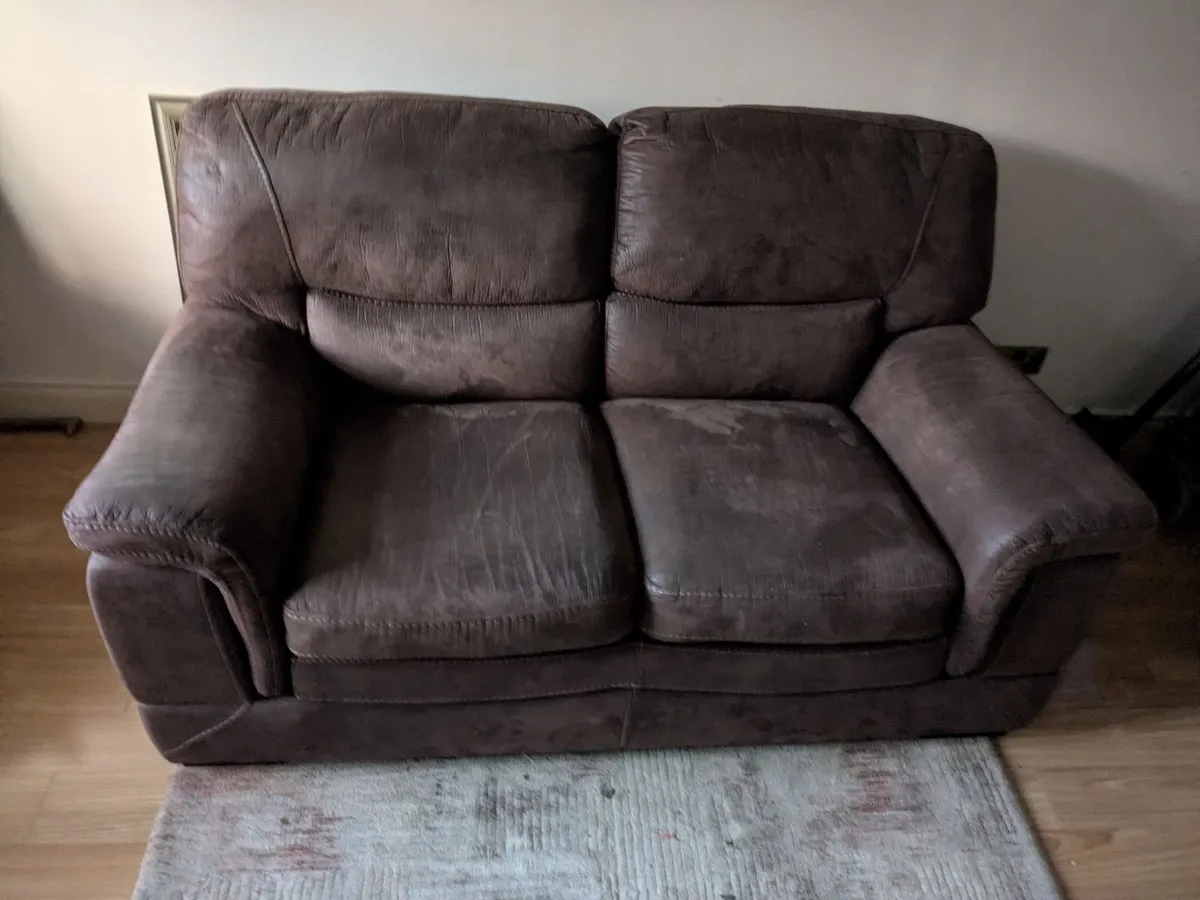 Faux leather 2 seater & 2 armchairs... Brown - Image 3