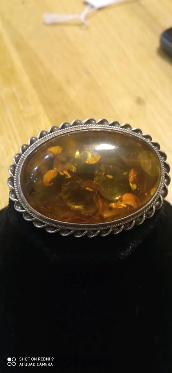 Vintage silver Baltic amber brooch - Image 2