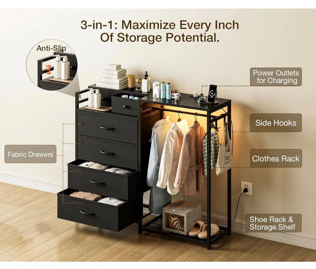 Chest of Drawers Bedroom with Hanging Rail, Built- - Image 4