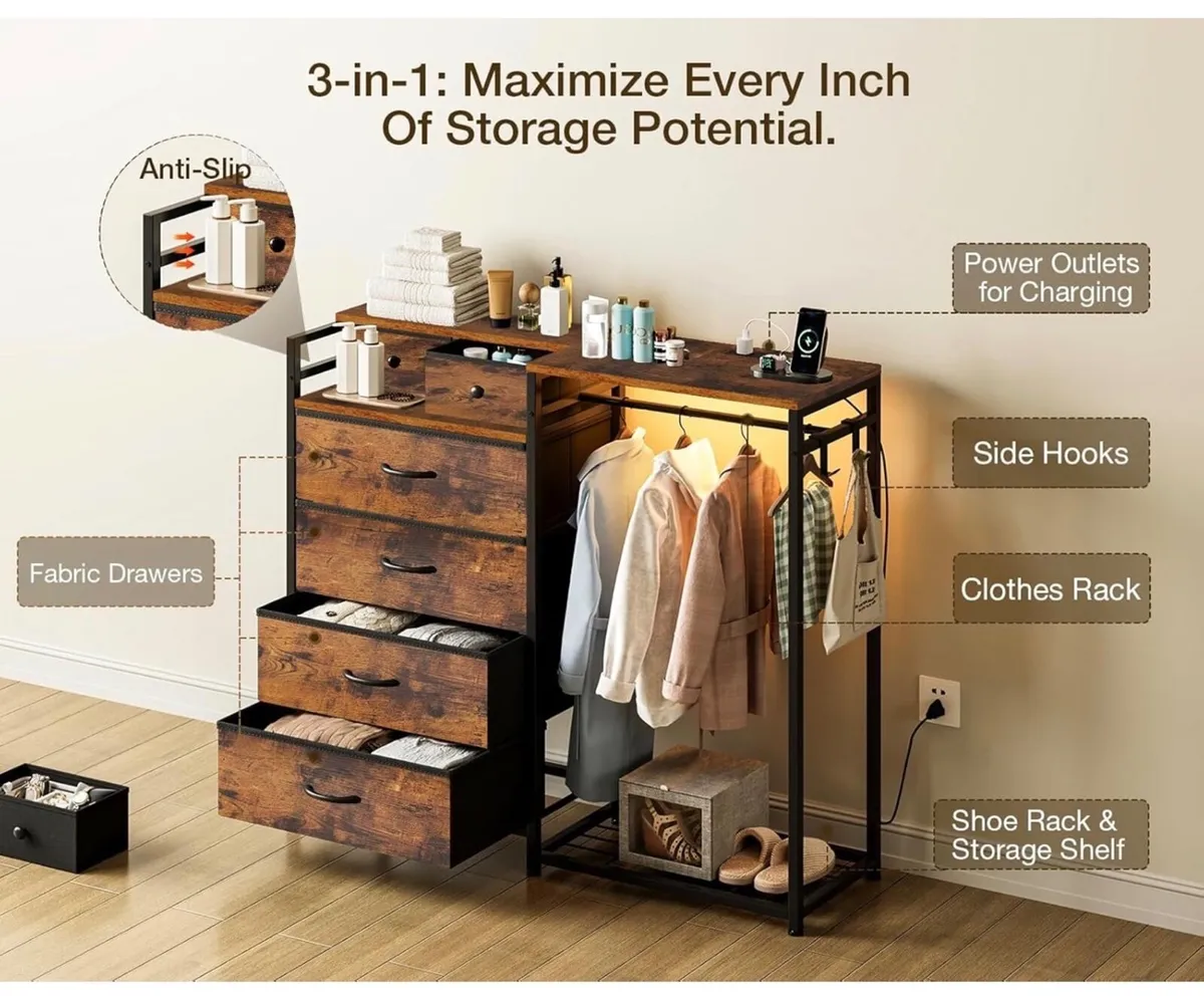 Chest of Drawers Bedroom with Hanging Rail, with L - Image 4