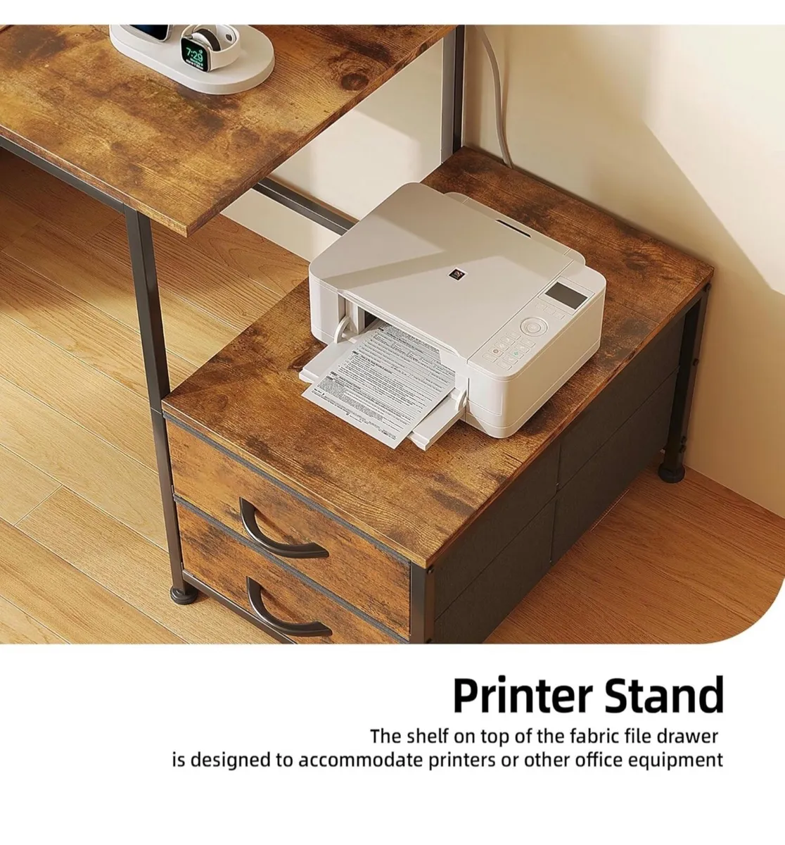 128cm Desk with Fabric File Cabinet, Computer Desk - Image 3