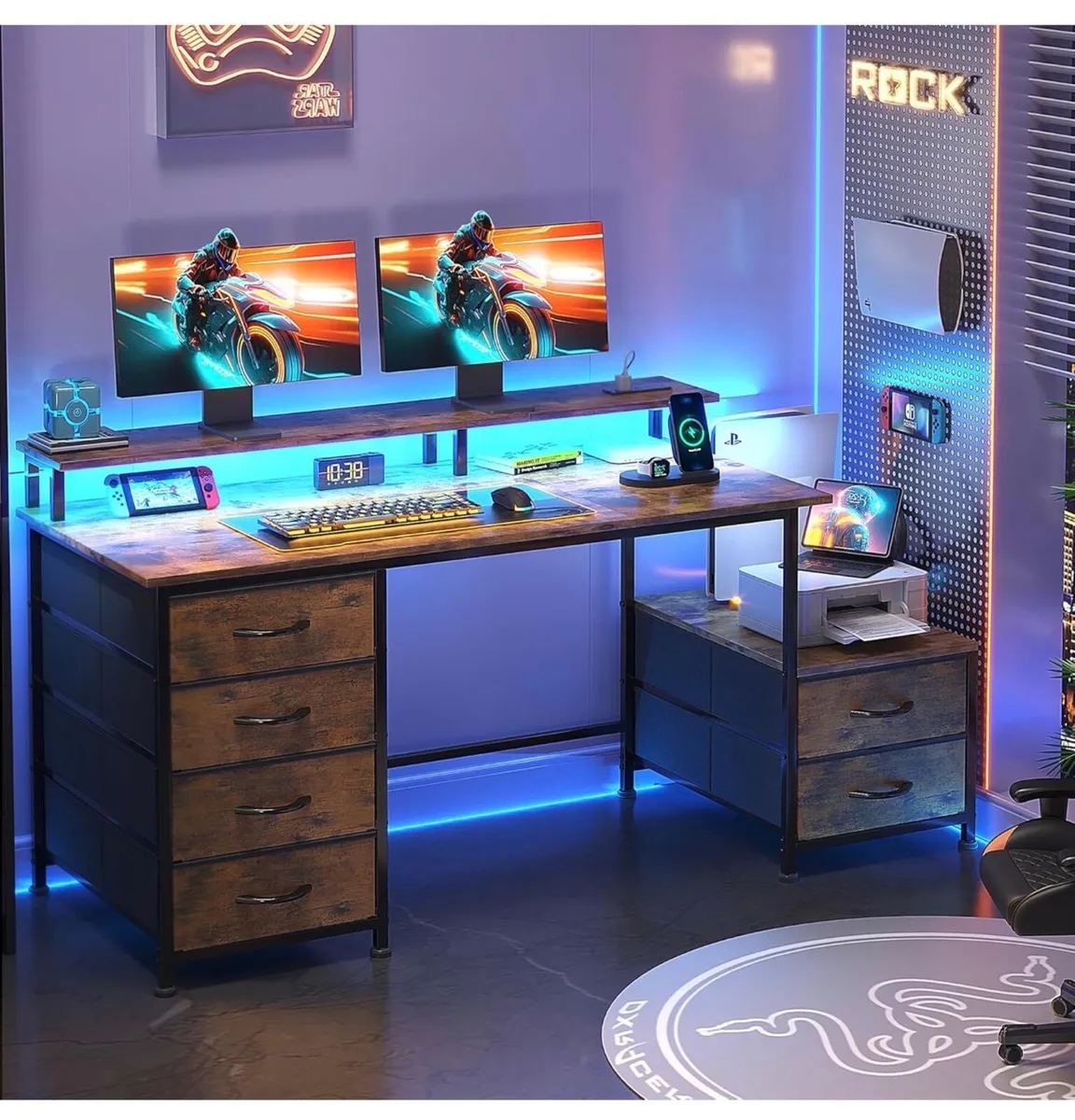 128cm Desk with Fabric File Cabinet, Computer Desk - Image 4