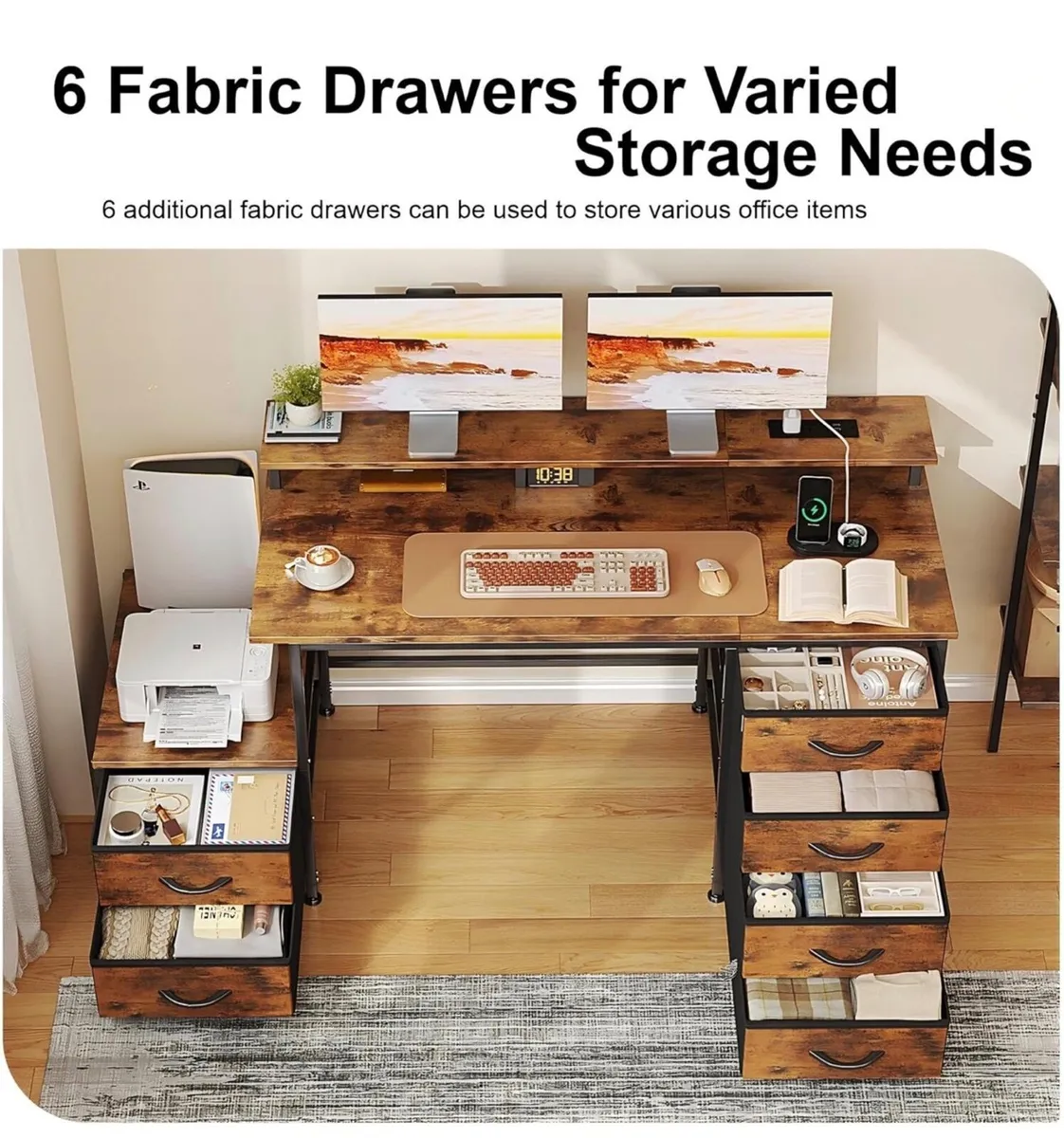 128cm Desk with Fabric File Cabinet, Computer Desk - Image 2