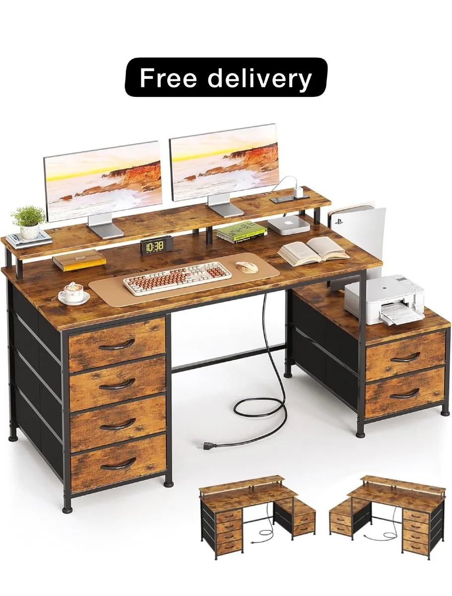 128cm Desk with Fabric File Cabinet, Computer Desk - Image 1