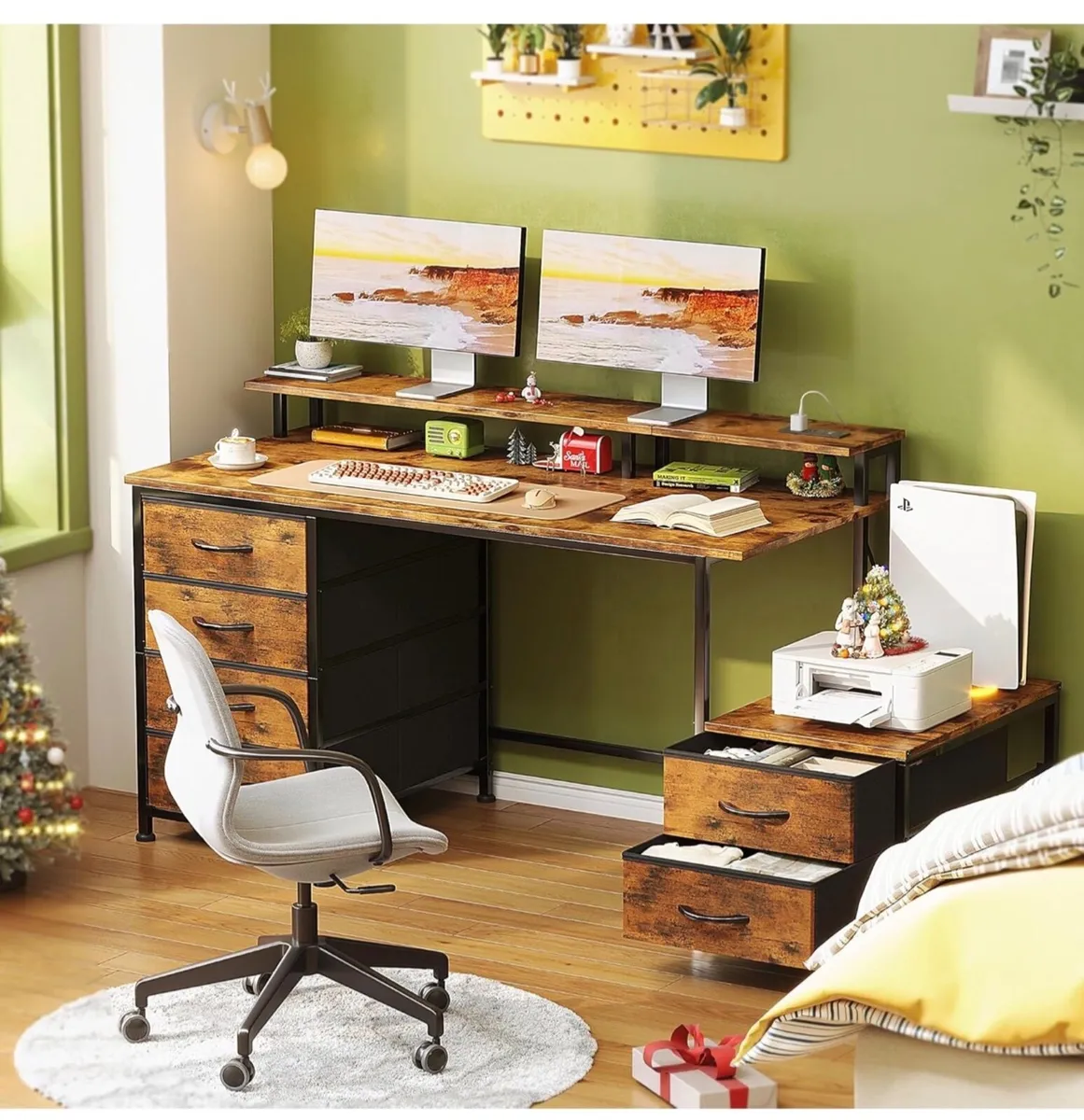 128cm Desk with Fabric File Cabinet, Computer Desk - Image 2