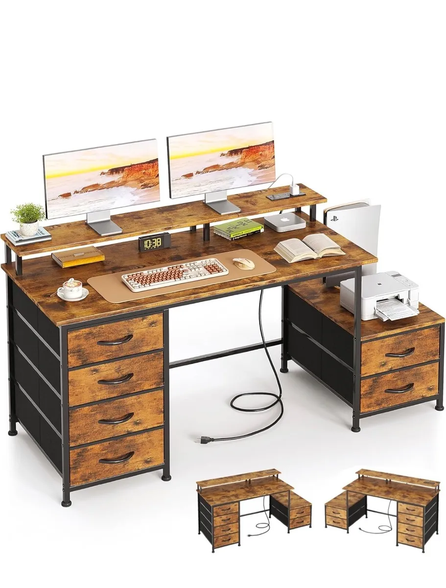 128cm Desk with Fabric File Cabinet, Computer Desk - Image 3