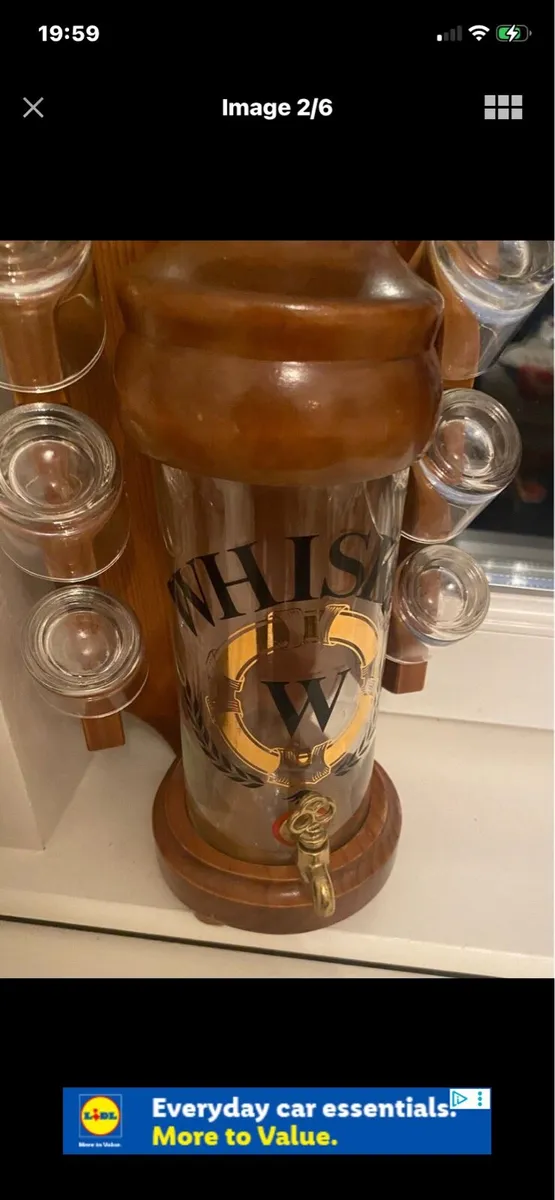 Vintage Timber & Glass Whisky Decanter Set - Image 2