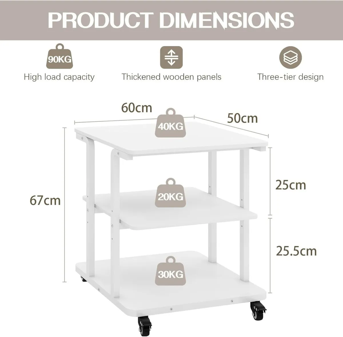 3-Tier Movable Laser Printer Cart Large Machine - Image 2