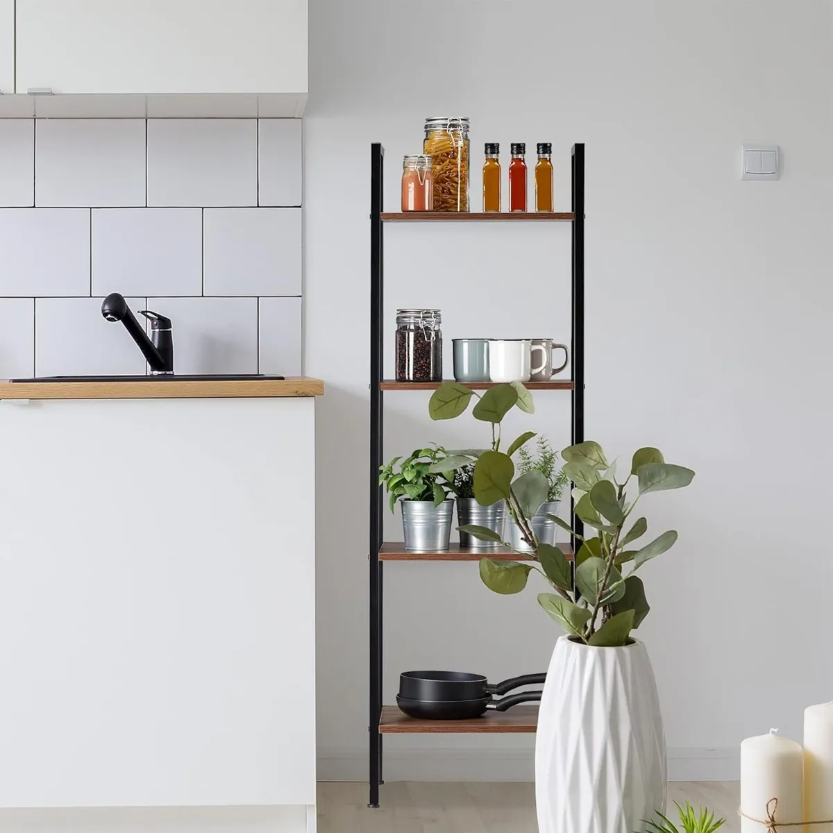 Standing Bookcase Modern Ladder Rack with 4 - Image 2