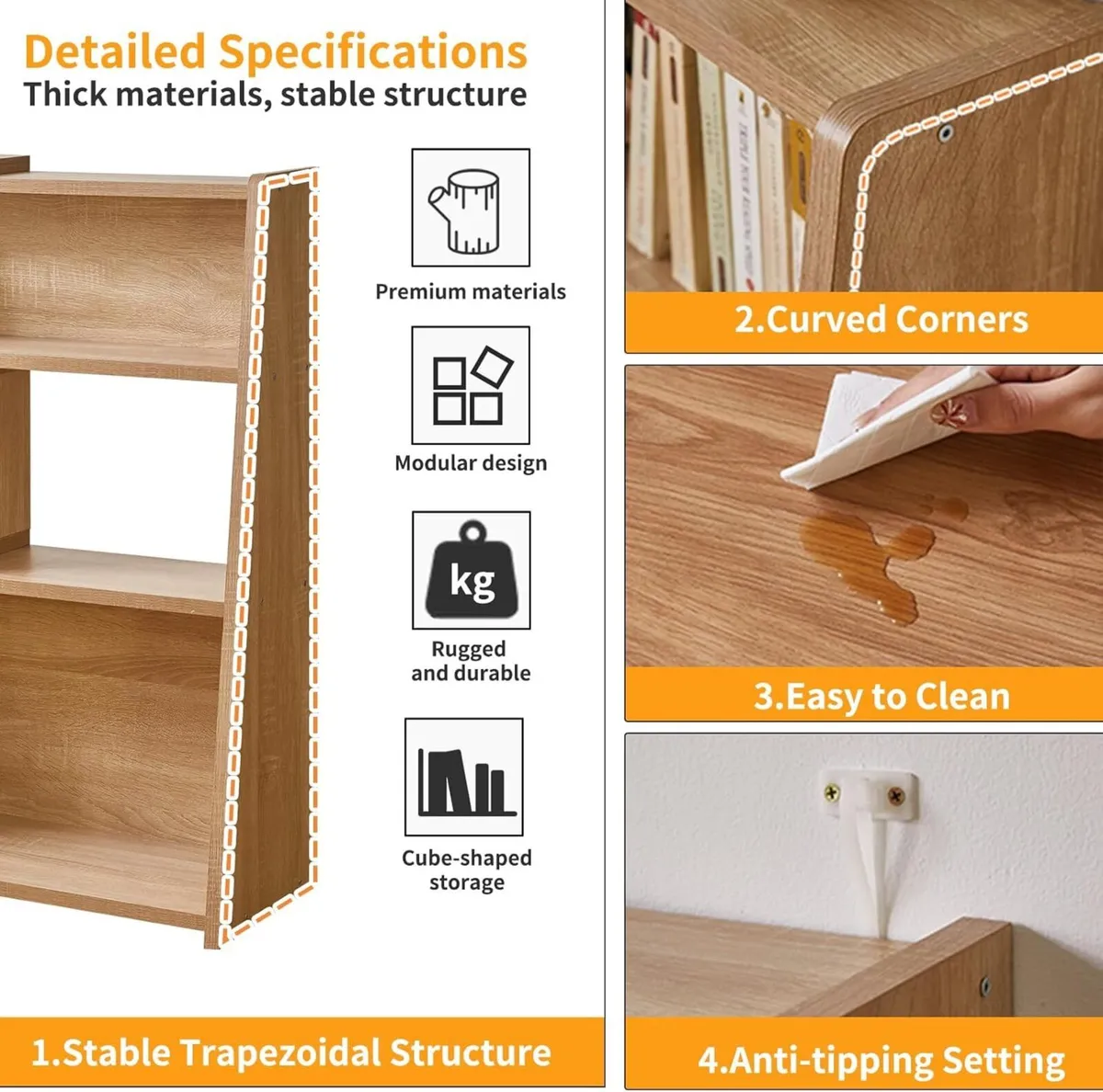 Wooden Extendable Shelf Bookcase 3-Tier Storage - Image 4