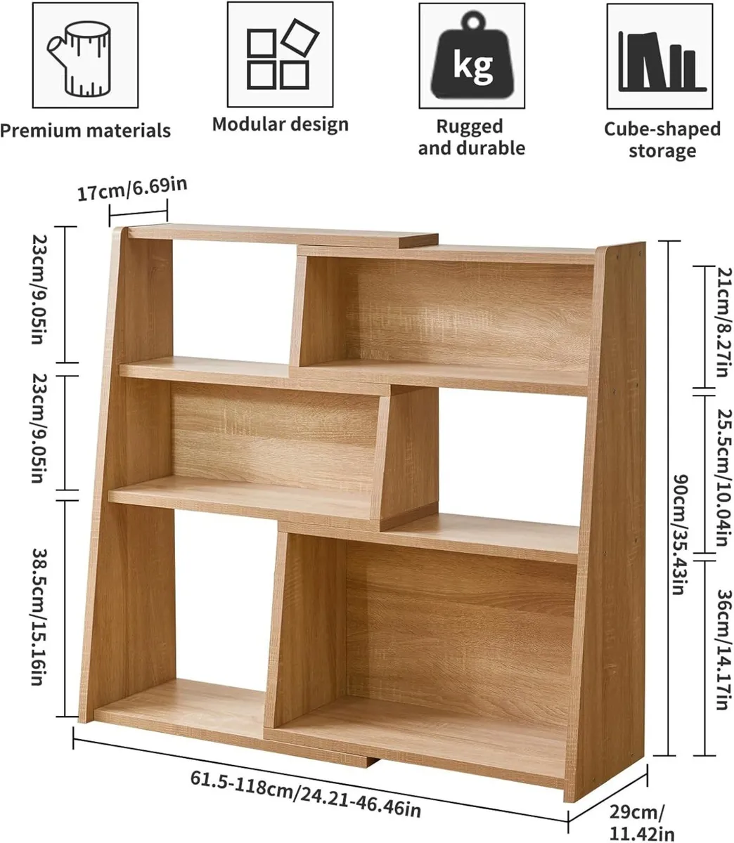 Wooden Extendable Shelf Bookcase 3-Tier Storage - Image 3