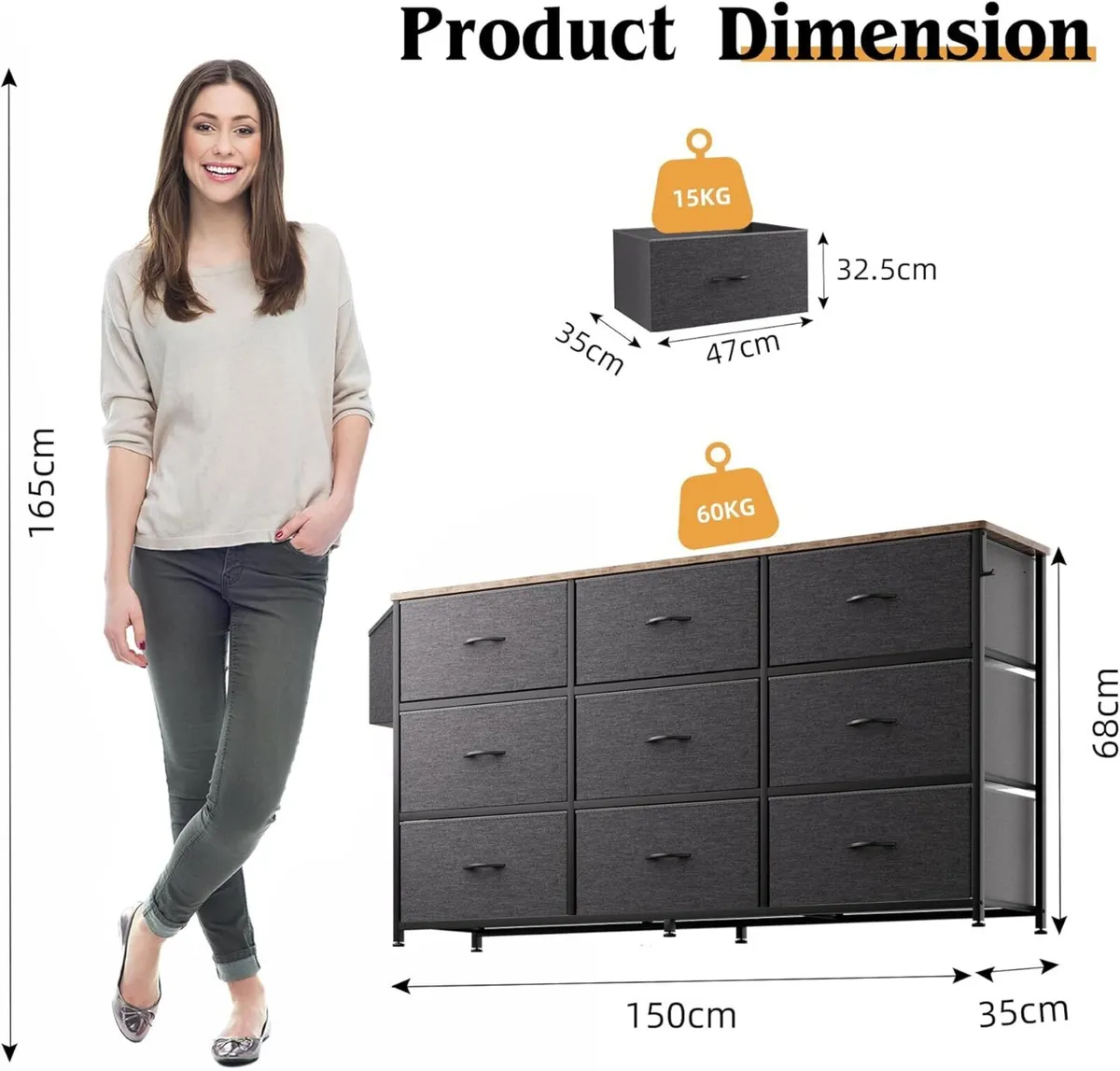 Fabric Chest of Drawers - Large TV Stand for - Image 3