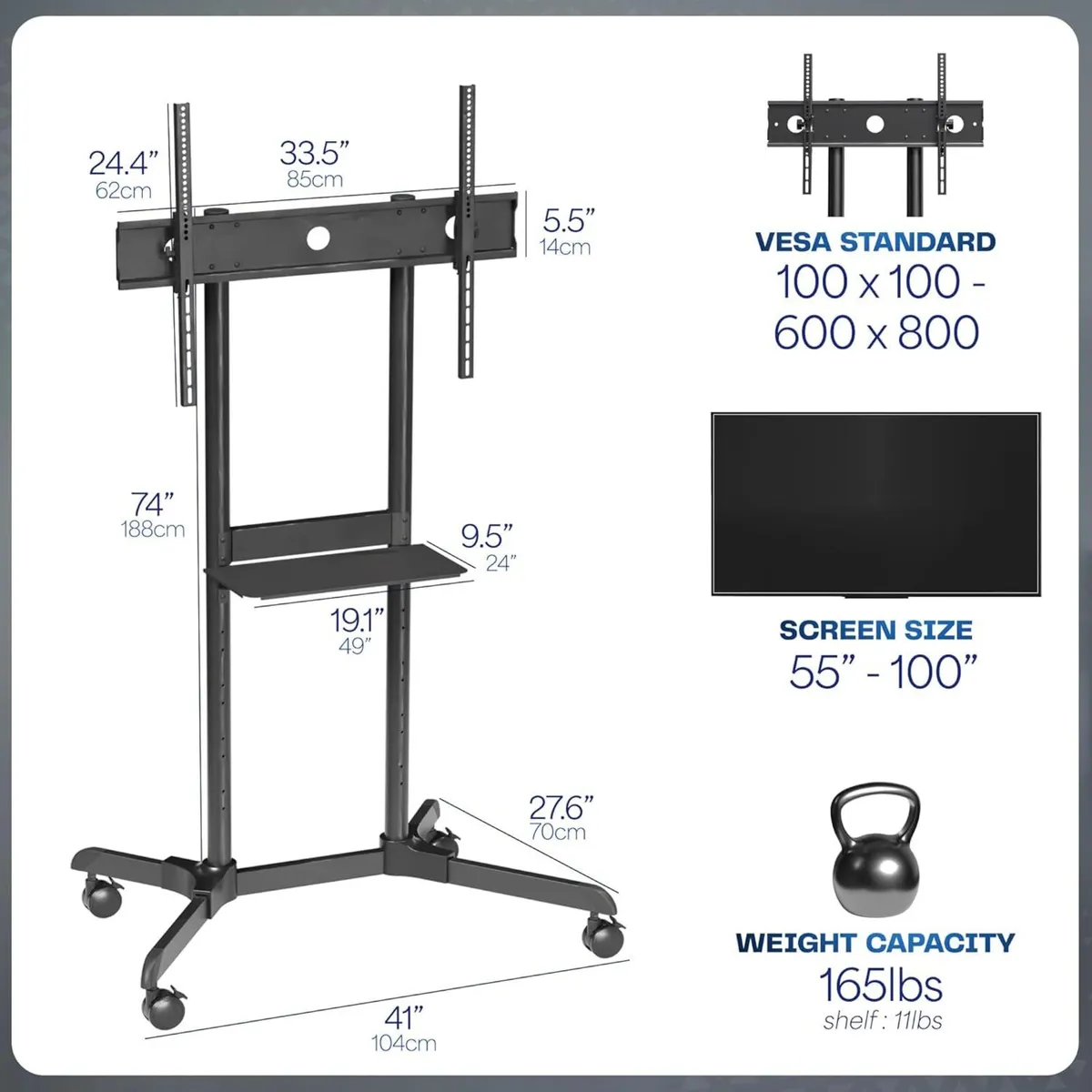 Mobile Large TV Cart for 55 to 100 Screens - Image 3