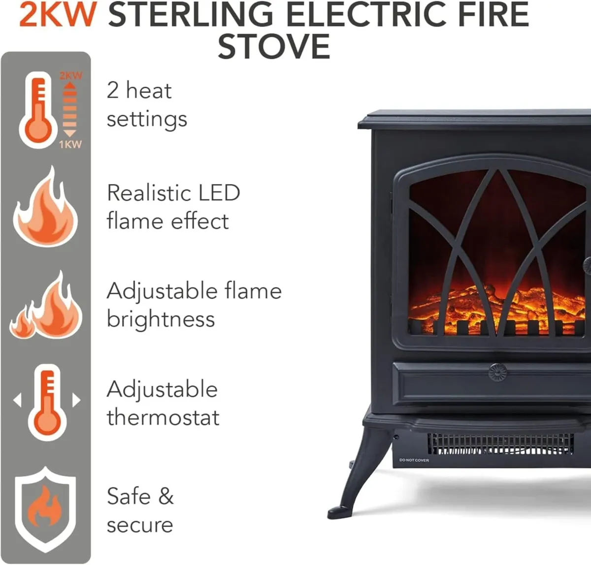 Stirling Portable Electric Fire Stove Heater with - Image 3