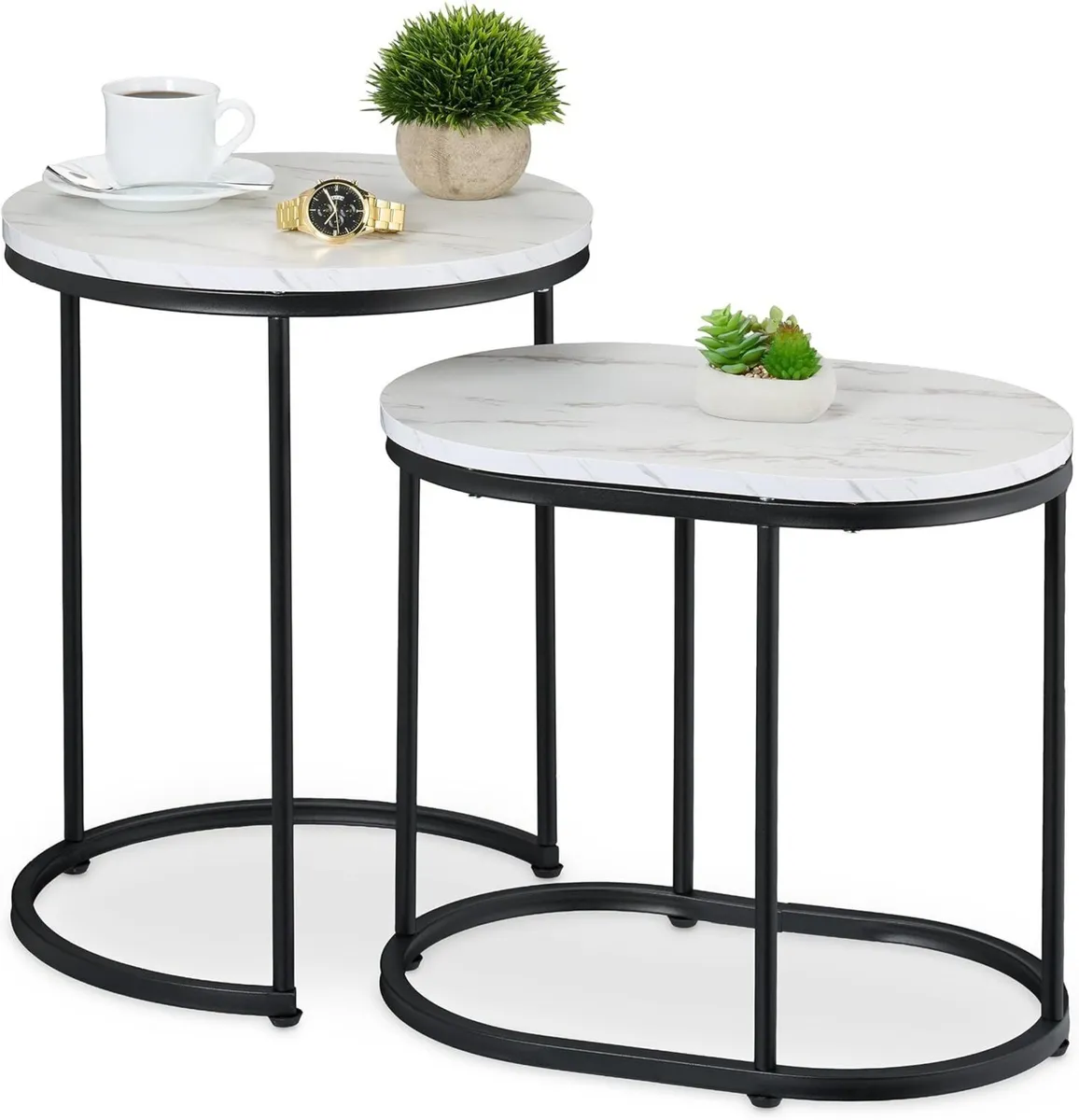 Nesting Tables 2-Piece Set 2 Sizes Marble Effect - Image 1