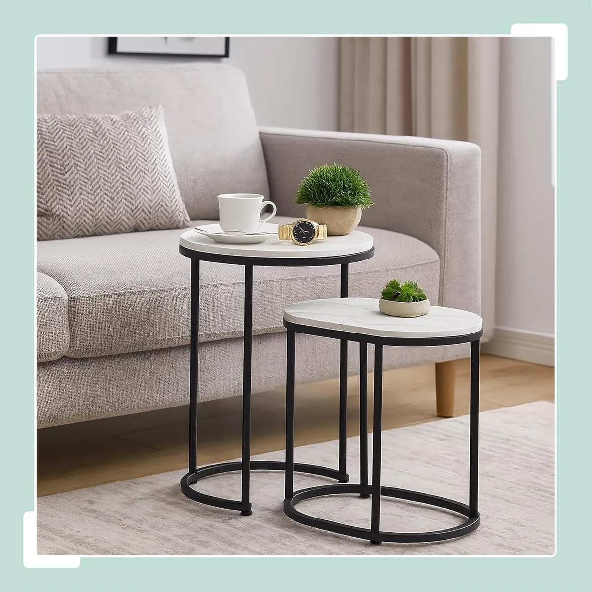 Nesting Tables 2-Piece Set 2 Sizes Marble Effect - Image 2