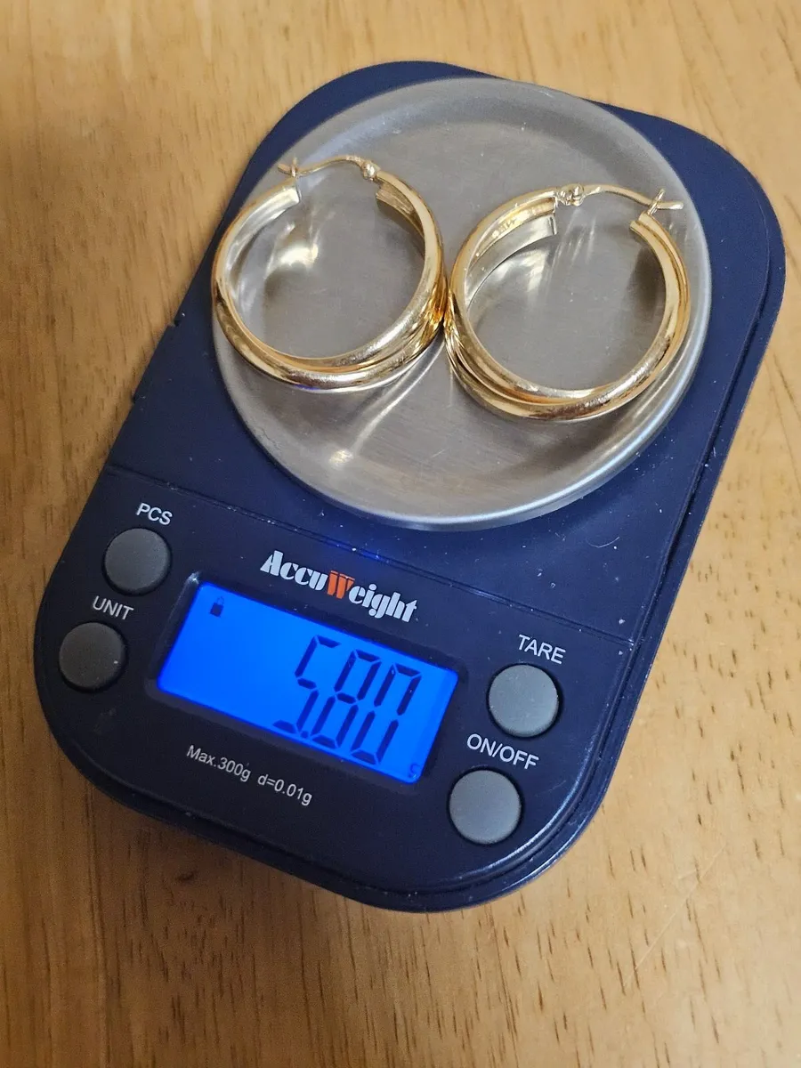 14ct Solid Gold Large Hoop Earrings / 5.8 gms /NEW - Image 1