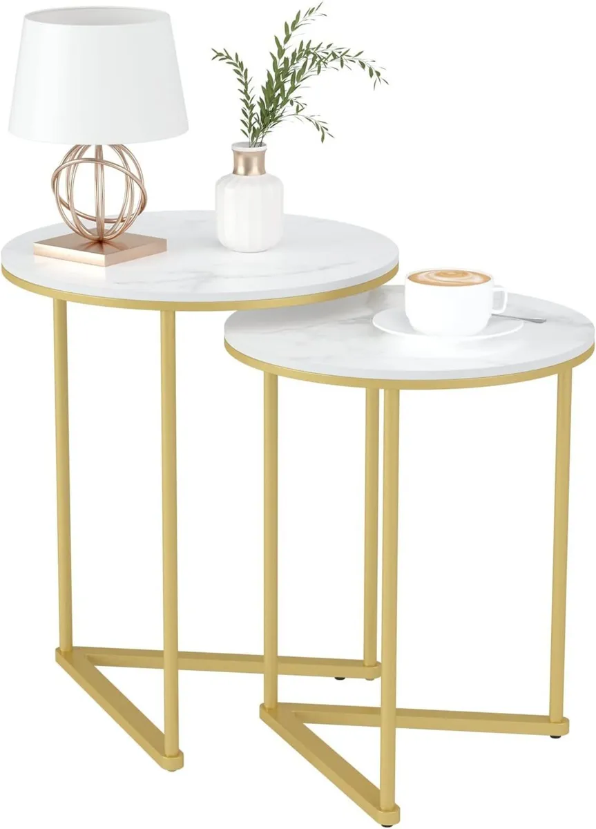 Marble Top Side Table Gold: 2 Nesting Small Sofa - Image 1