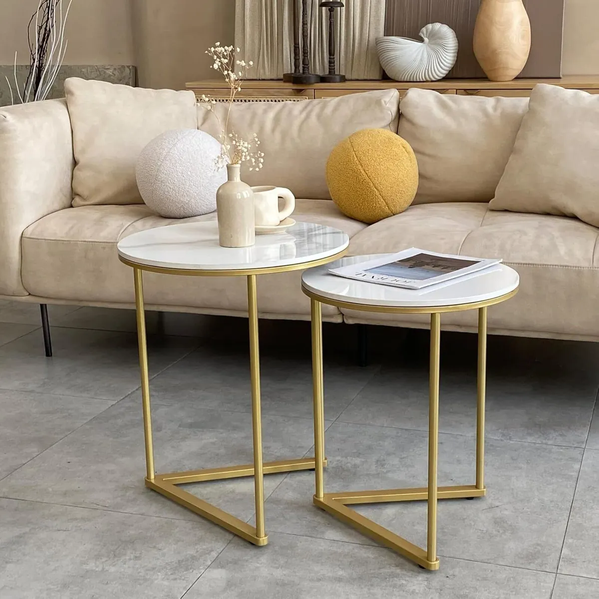 Marble Top Side Table Gold: 2 Nesting Small Sofa - Image 2