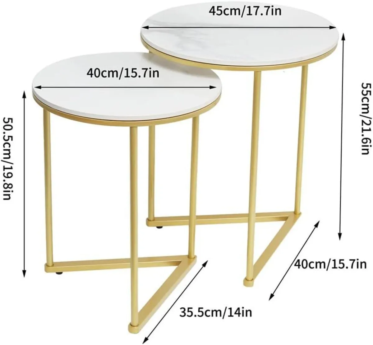 Marble Top Side Table Gold: 2 Nesting Small Sofa - Image 3