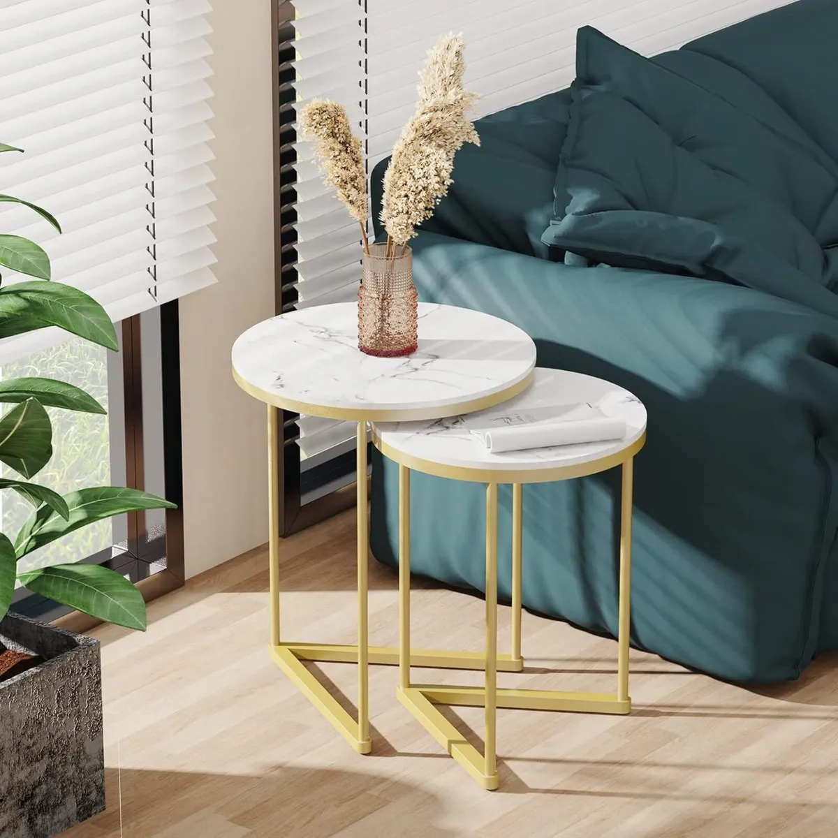 Marble Top Side Table Gold: 2 Nesting Small Sofa - Image 4