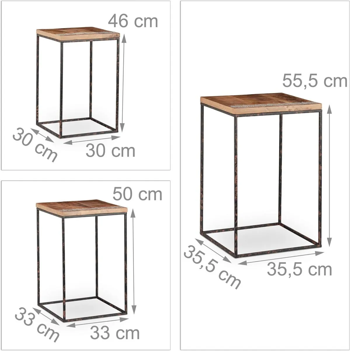 Side Set of 3 Mango Wood Metal Mixed Styles - Image 3