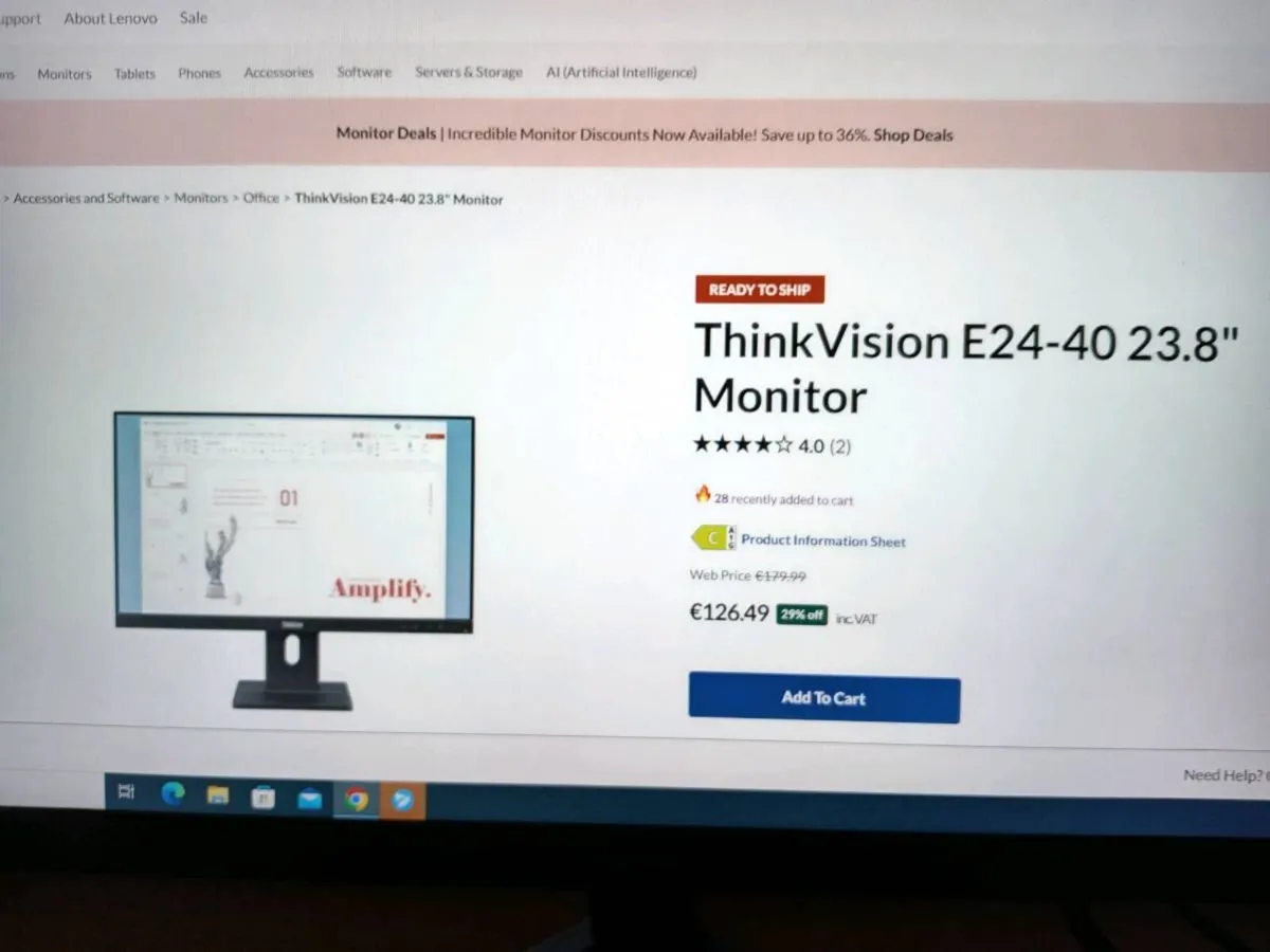 Monitor Lenovo 24 Inch 100HZ PC/GAMING/ BRAND NEW - Image 2