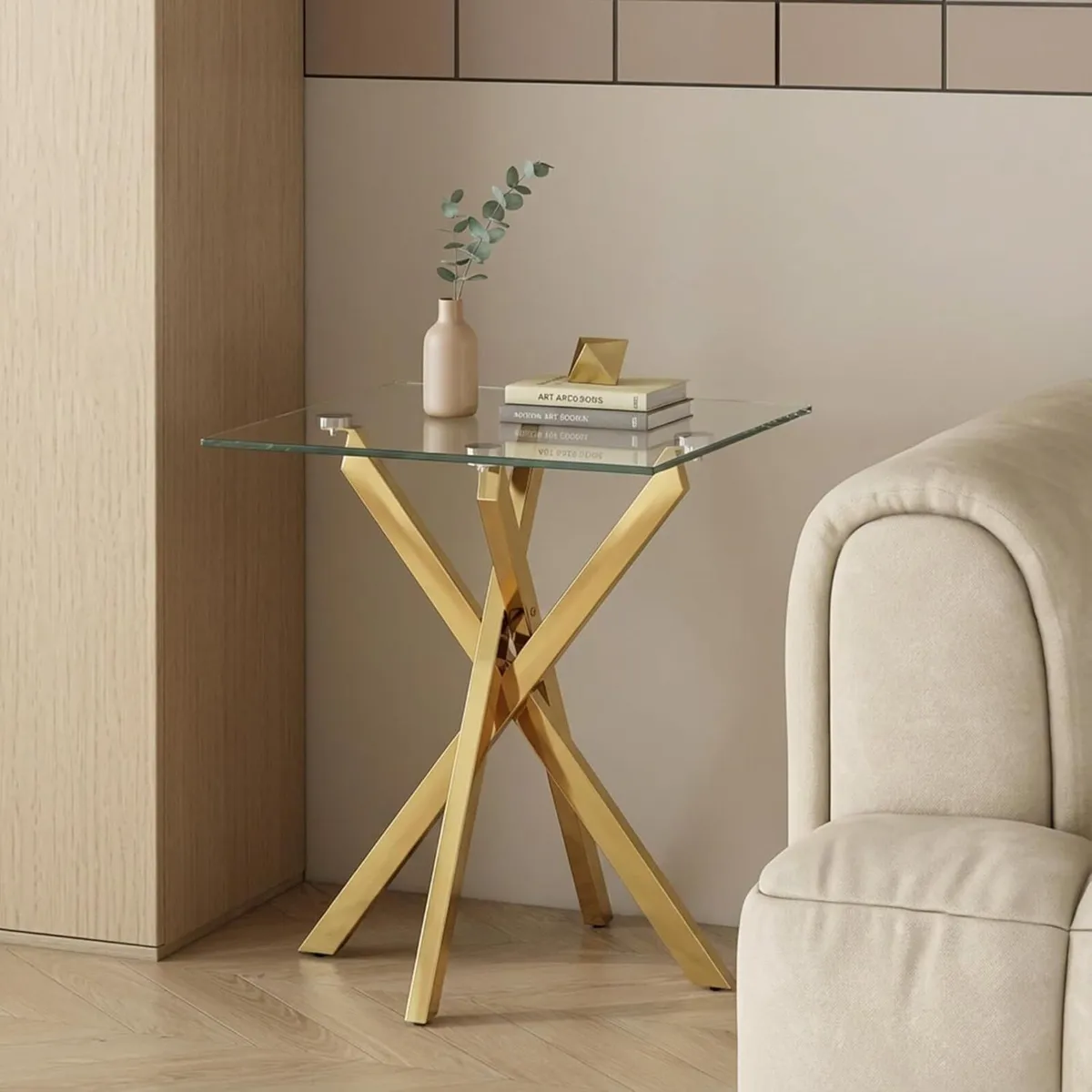 Glass Side Table Set of 2 Square Coffee Modern - Image 2