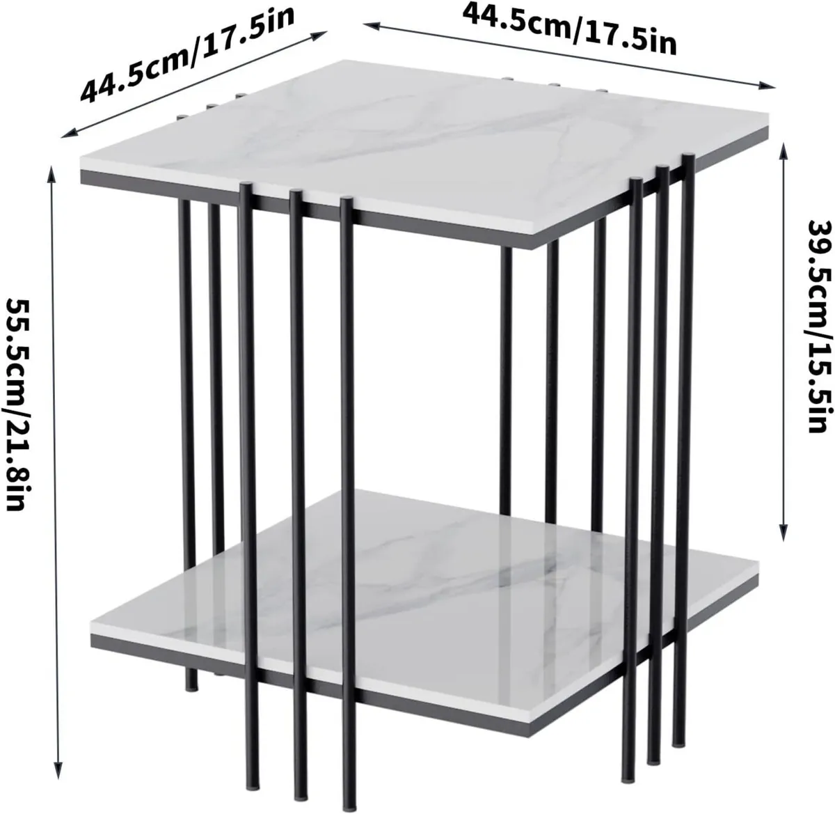 Marble Top Side Table Black: 2 Tier Square White - Image 3