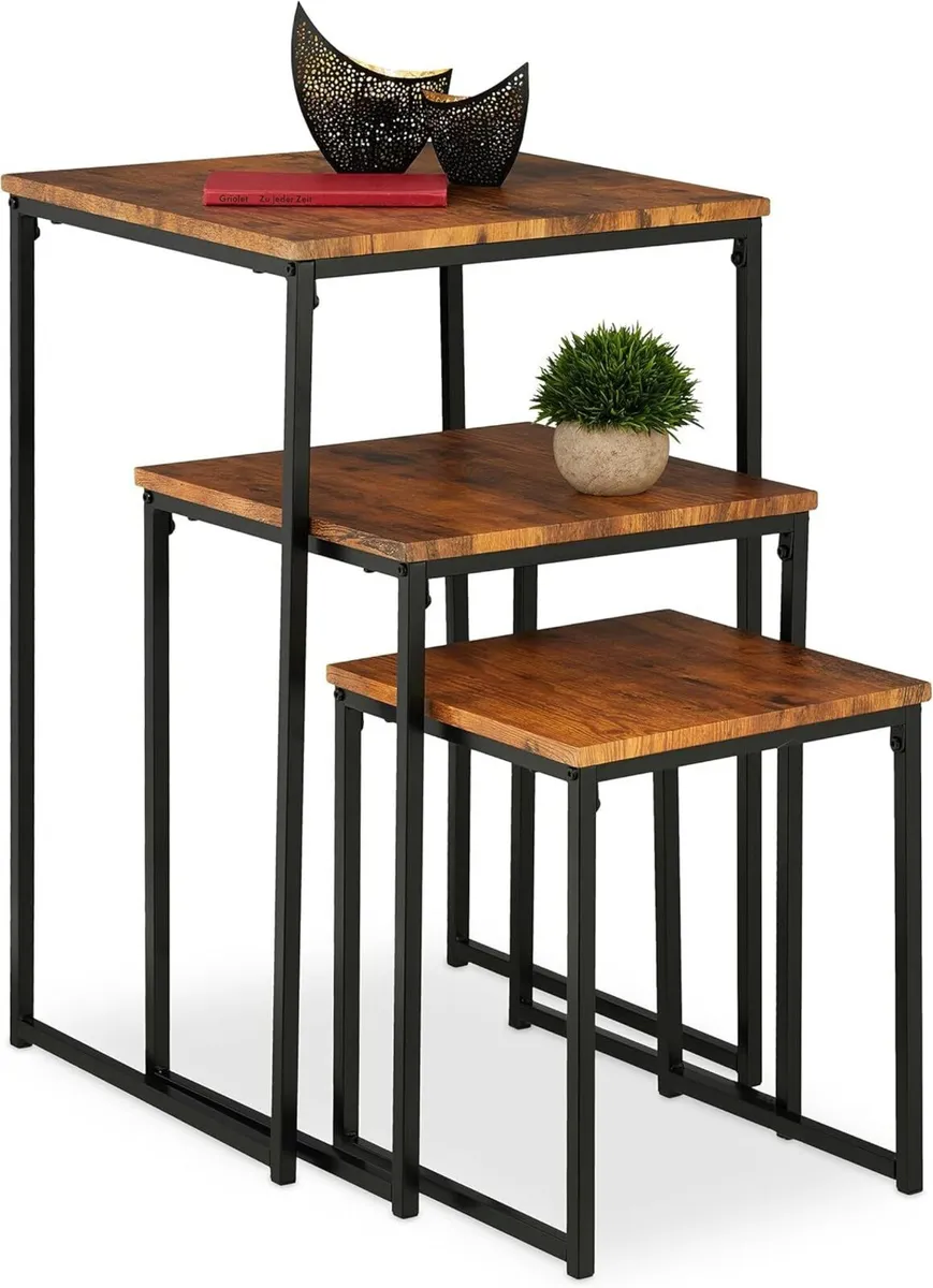 Side Table Set of 3 Stackable Sizes Coffee - Image 1
