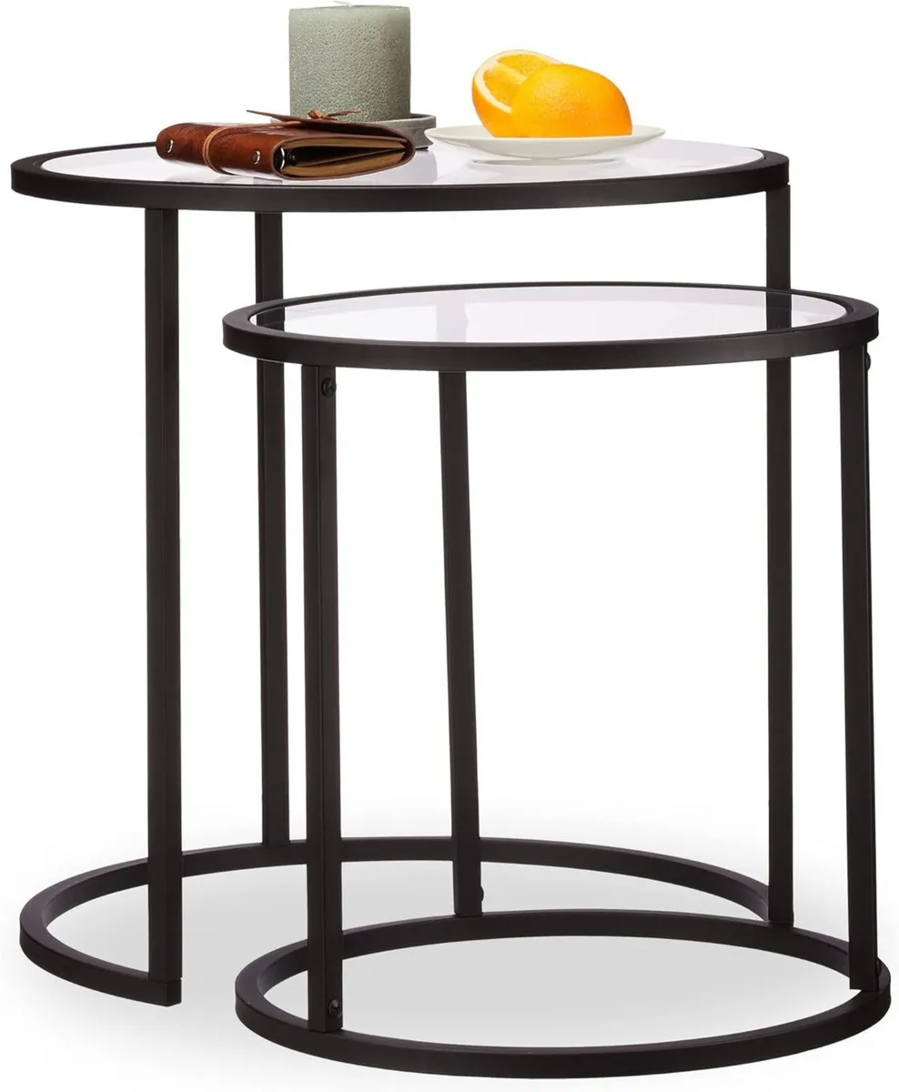 Nesting Tables Set of 2 Coffee Table with Glass - Image 1