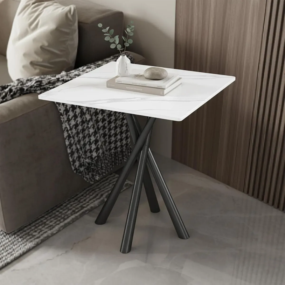 Side Table White Small Stone Marble Coffee Living - Image 1