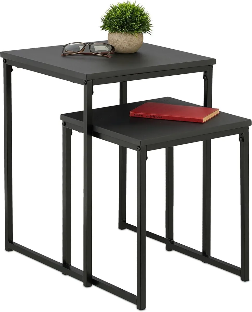 Side Table Set of 2 Stackable Sizes Coffee - Image 1