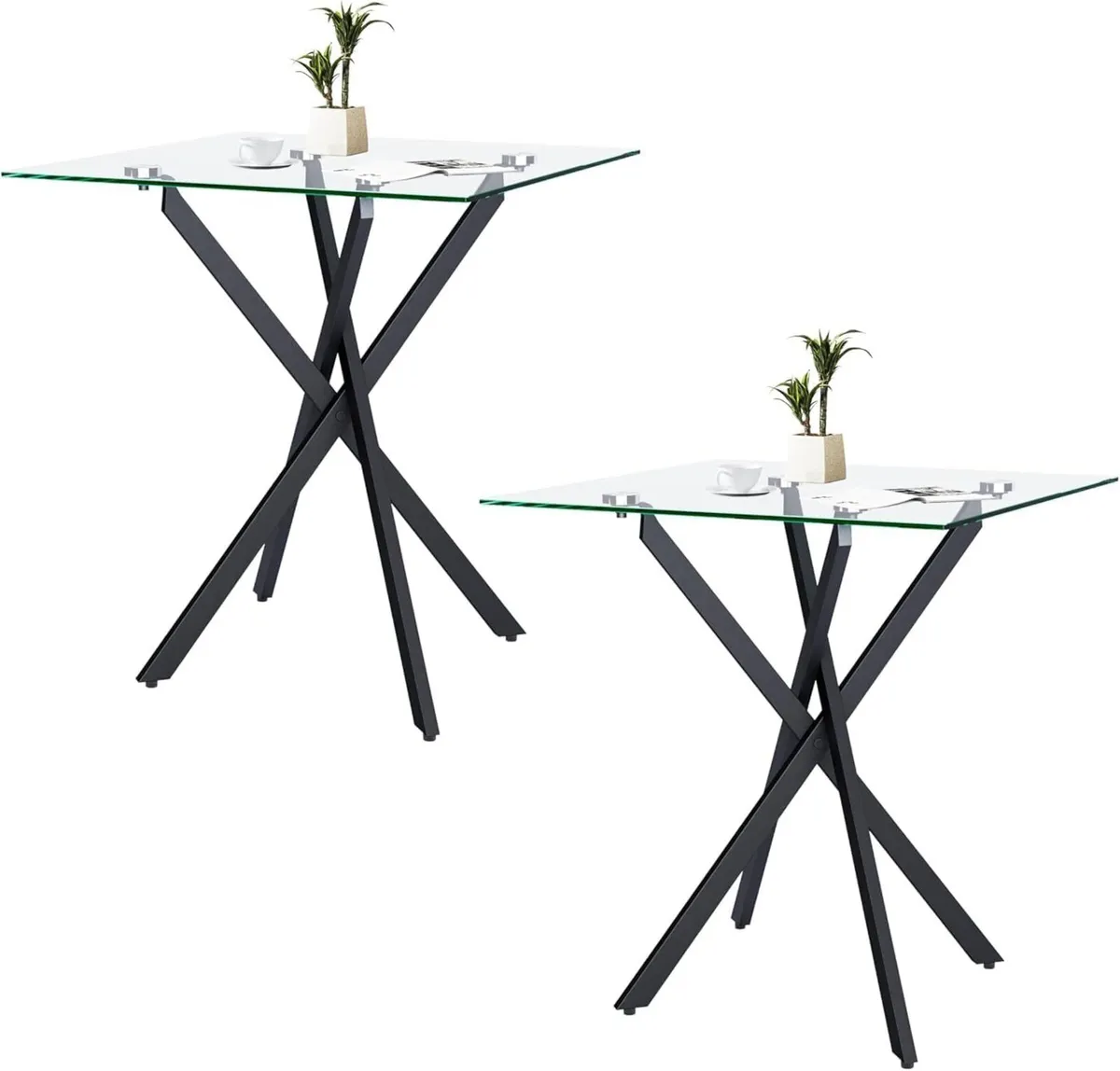 Side Tables 2 Set Square Glass Coffee Table - Image 1