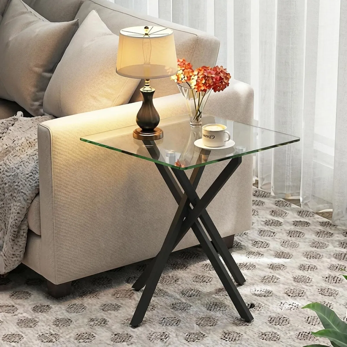 Side Tables 2 Set Square Glass Coffee Table - Image 2