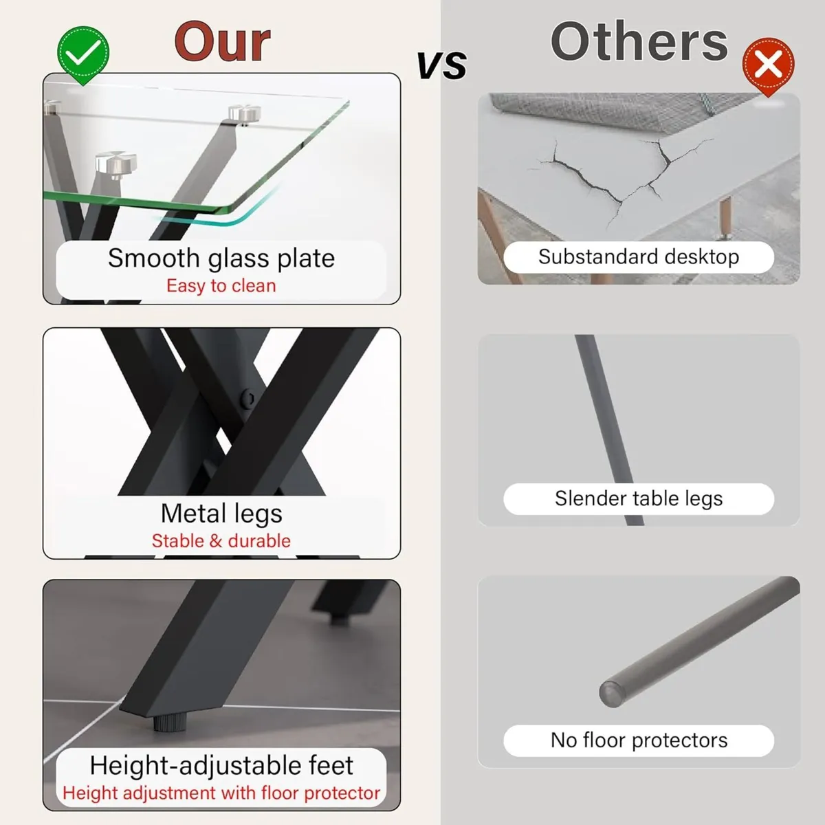 Side Tables 2 Set Square Glass Coffee Table - Image 4