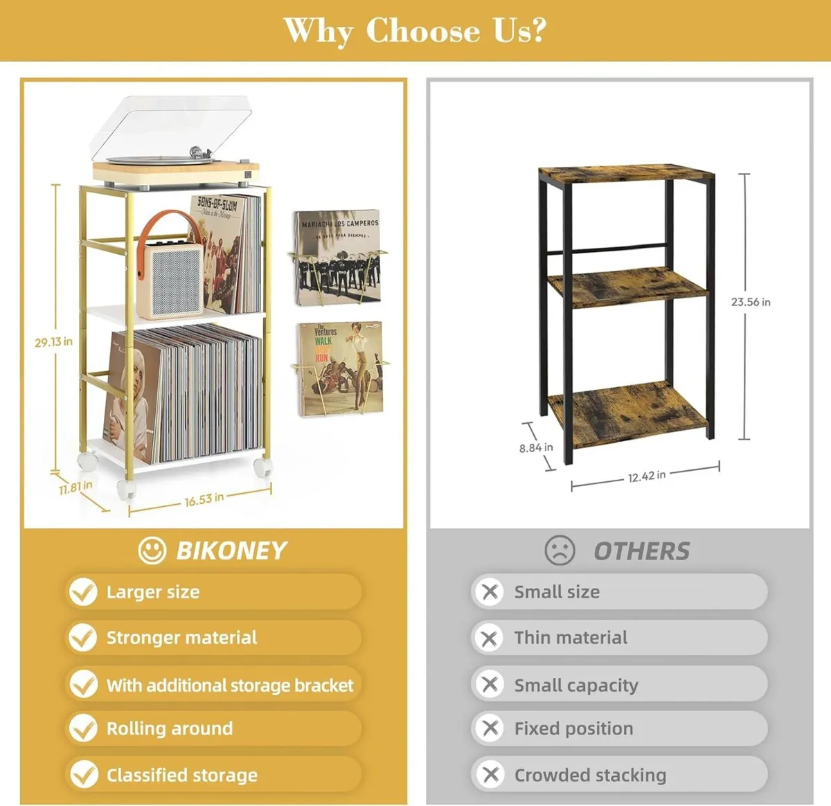 Vinyl Record Storage Rolling Side Table with - Image 2