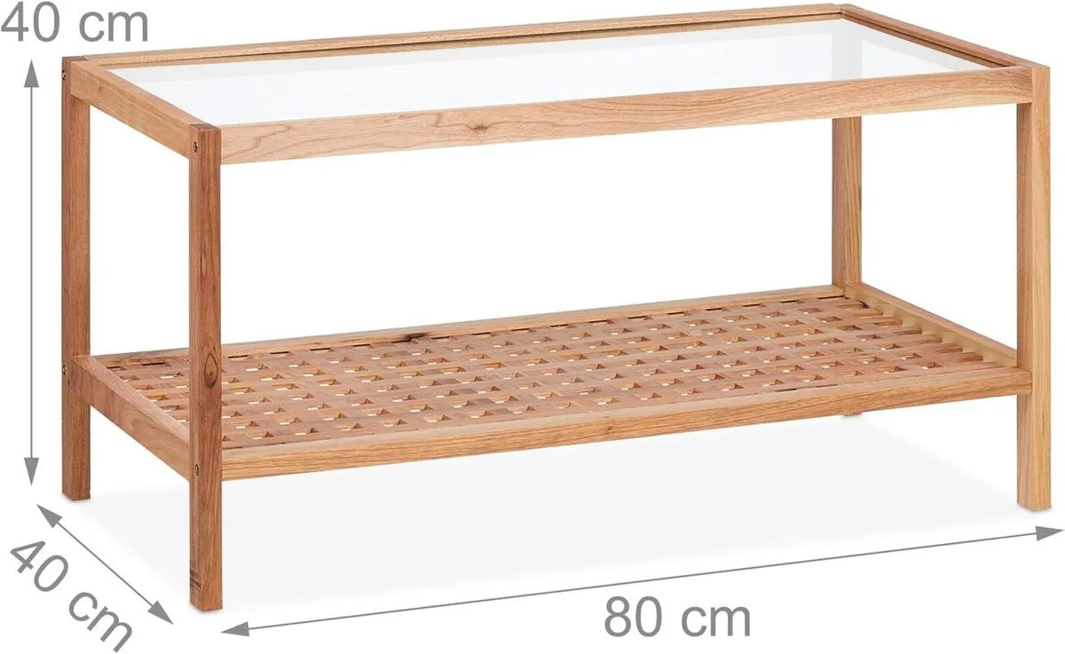 Side Table Living Room with Glass Top Wood HxWxD: - Image 3