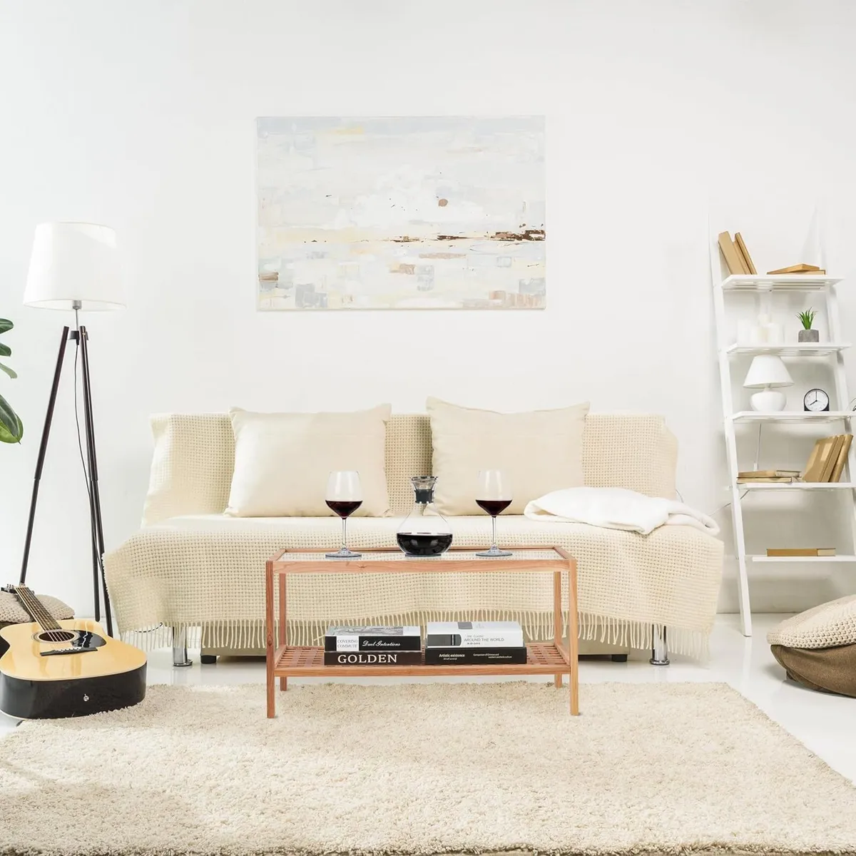 Side Table Living Room with Glass Top Wood HxWxD: - Image 2