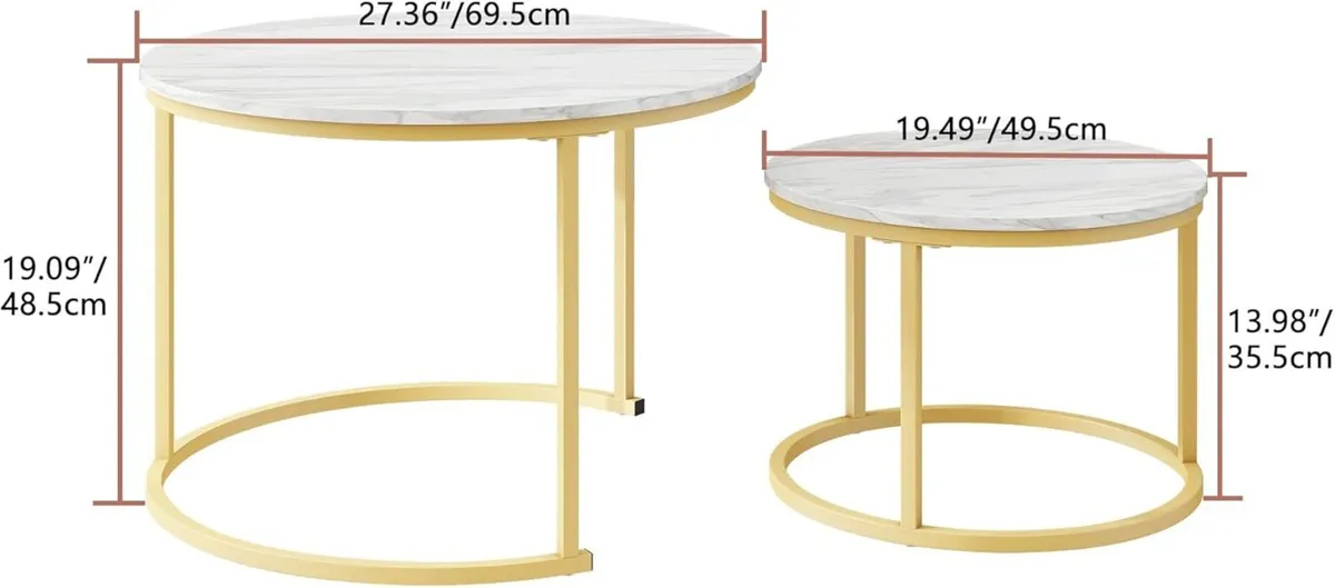 Round Coffee Table Set of 2 Nest Tables for - Image 2