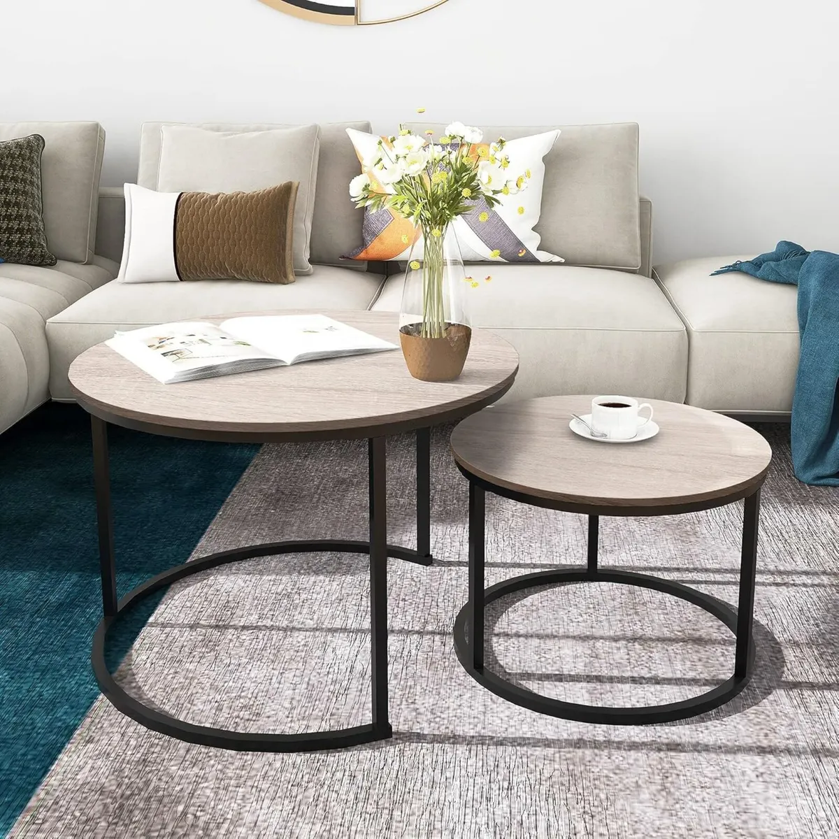 Round Nesting Coffee Table Modern Side Set of 2 - Image 1