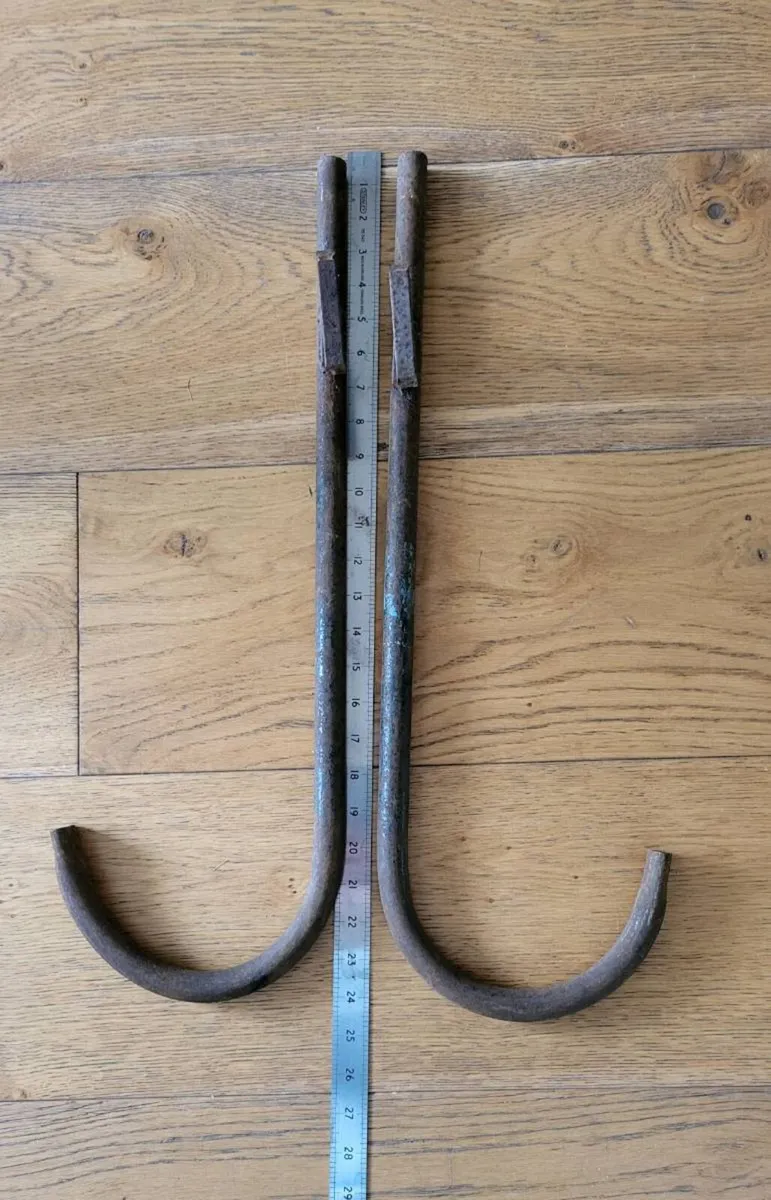 Pair hand forged barn hooks - Image 1