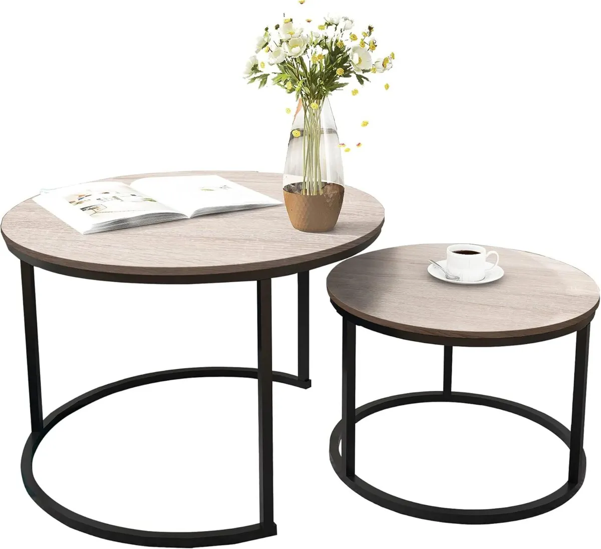 Round Nesting Coffee Table Modern Side Set of 2 - Image 4