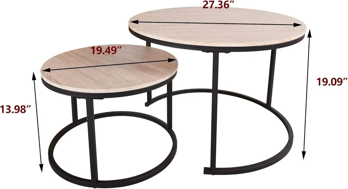 Round Nesting Coffee Table Modern Side Set of 2 - Image 2
