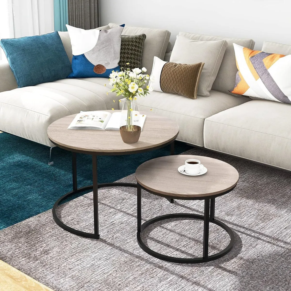 Round Nesting Coffee Table Modern Side Set of 2 - Image 3