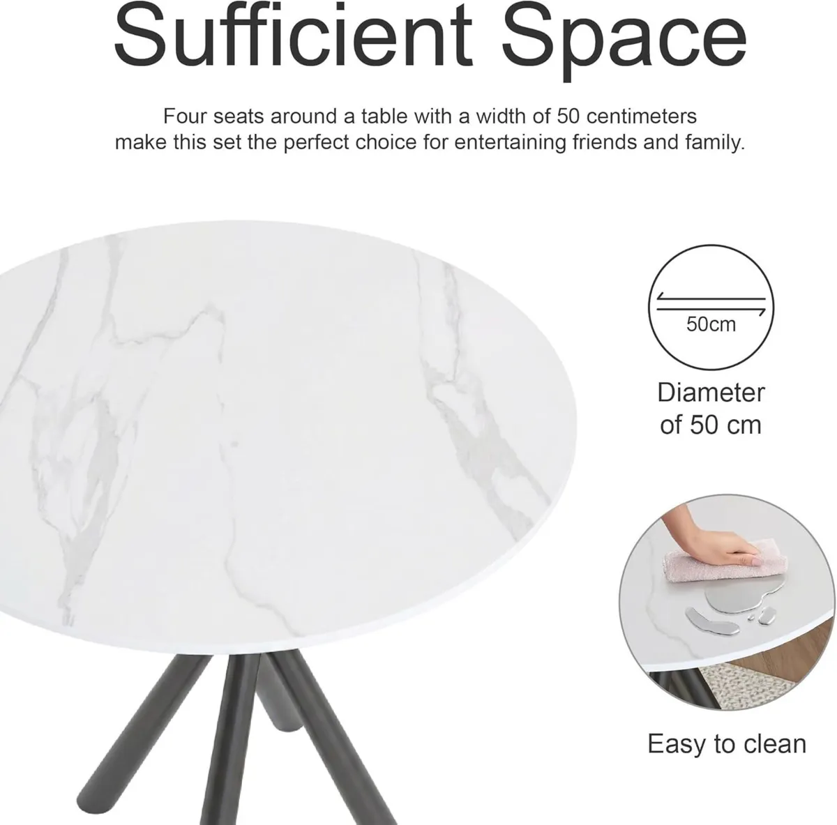 Round Side Table White Small Stone Marble Coffee - Image 4