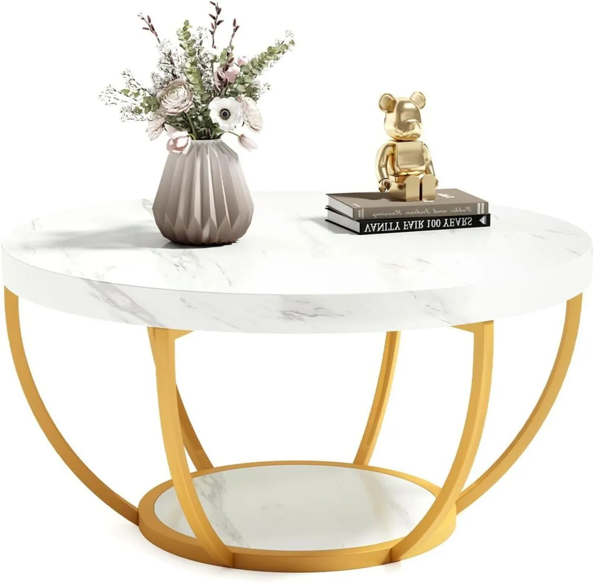 Round Coffee Table 32 Circle Faux Marble Tables - Image 1