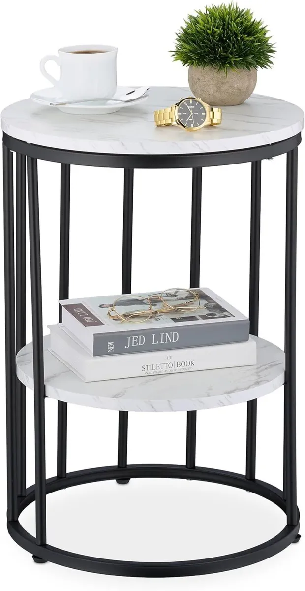 Side Table Marble Effect 2 Tiers 57 x 40 cm - Image 1