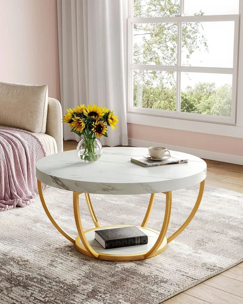 Round Coffee Table 32 Circle Faux Marble Tables - Image 2