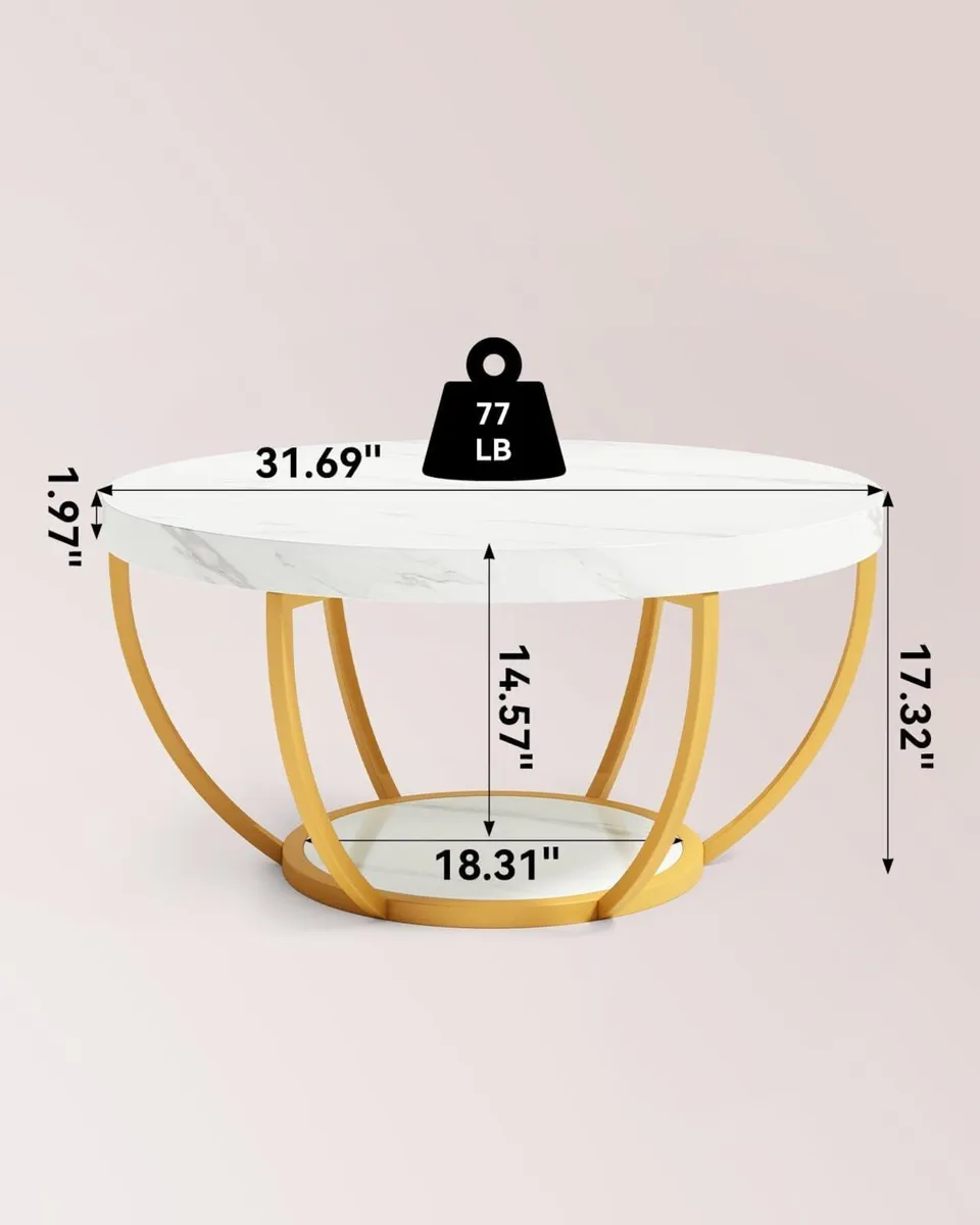 Round Coffee Table 32 Circle Faux Marble Tables - Image 3